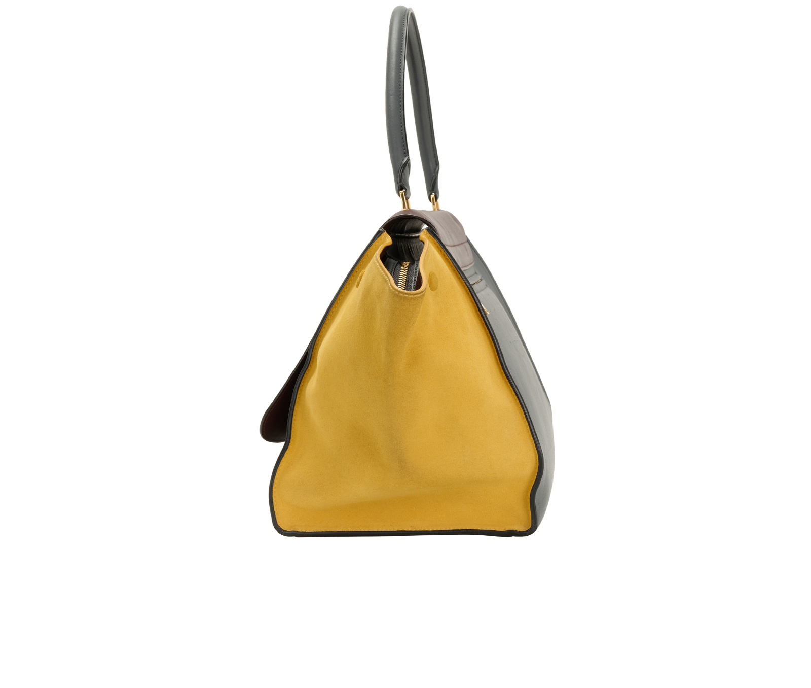 Medium Trapeze, &pound;550, Handbags, Burgundy/Grey/Yellow, Leather/Suede, Bottom view